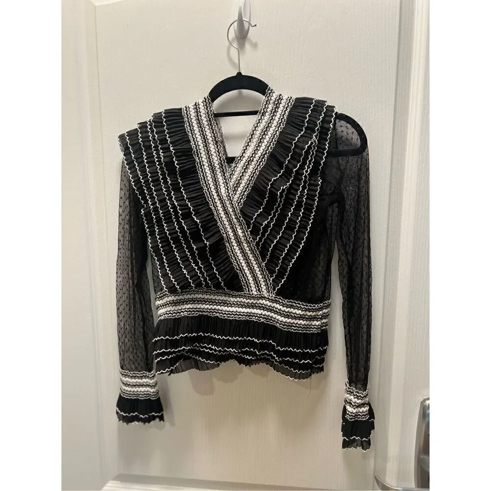 Calvin Tran Black Lace Chic Evening Top BLACK size 4 - Picture 5 of 7